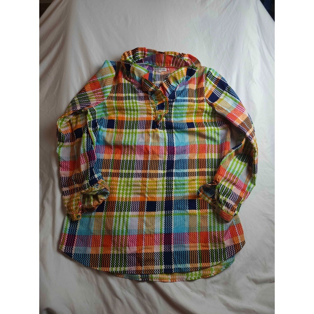 Buckhead Betties Tunic Top Womens XL Chevron Plaid Preppy Hippie Festival Retro
